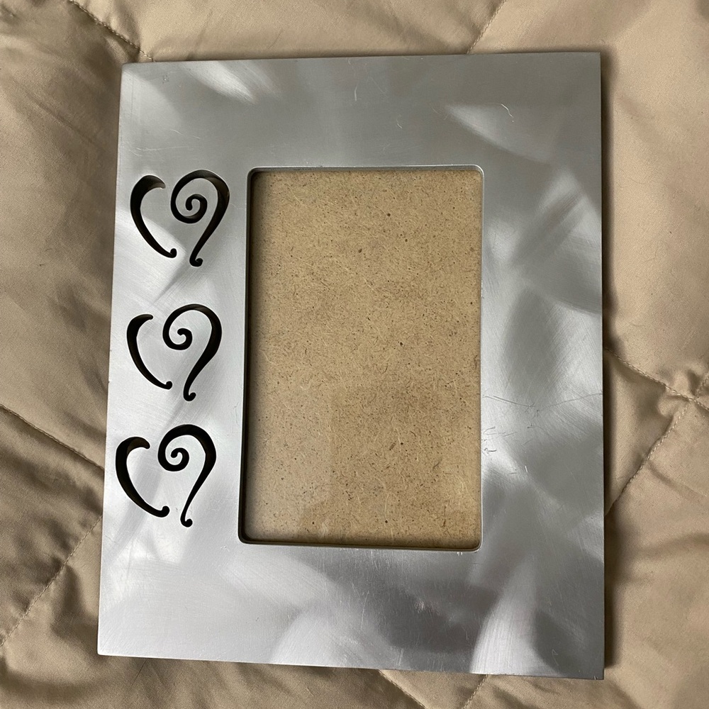 Pier 1 Imports Heart Design Photo Frame brushed silver toned